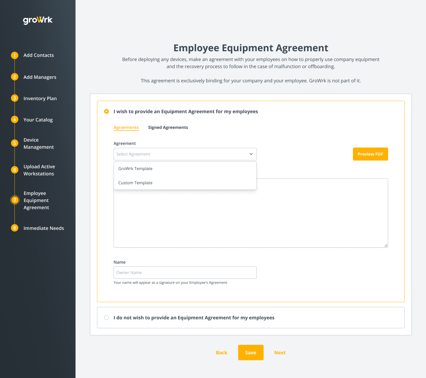 Employee Equipment Agreement